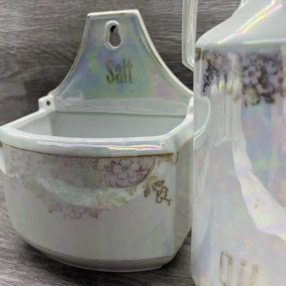 Stunning 1900s Antique German Iridescent Salt Well /Spice Containers/Decanter